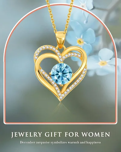 Vista 8 de Sterling Silver Necklace for Women - Heart Birthstone Pendant Jewelry, Gifts for Wife, Girlfriend, Mom, Birthday and Anniversary (925 Silver)