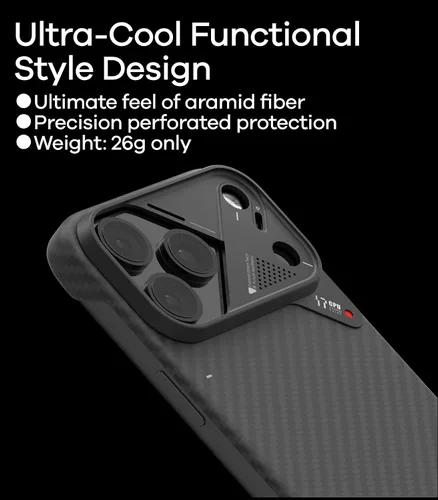 Vista 6 de Aulumu A17 Aramid Fiber iPhone 17 Pro Max Case 1500D Ultra Slim Woven CoolHyper Real Cooling Compatible with MagSafe