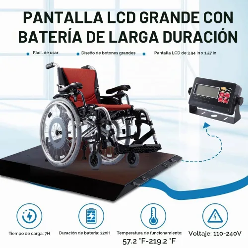 Vista 3 de Báscula para silla de ruedas 1000x0.1lb, Báscula médica digital con Rampa Doble Extendida portátil para uso doméstico