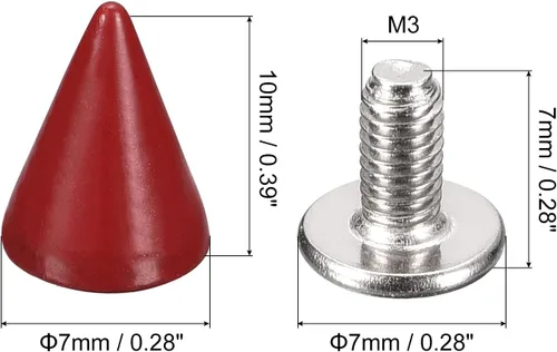 Vista 2 de uxcell 100 juegos de tachuelas de cono de 0.39 x 0.394 pulgadas y remaches de metal para ropa, cinturones, bolsas, zapatos, manualidades, cuero, Rojo