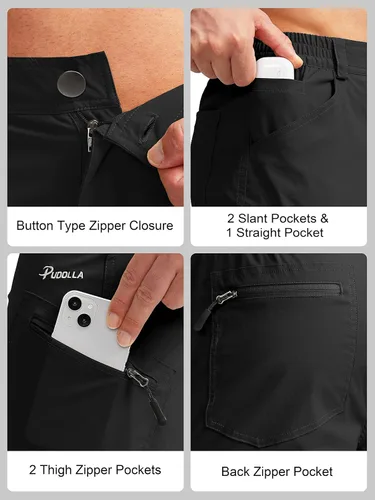 Vista 4 de Pudolla Men's Hiking Pants Waterproof Travel Cargo Pants with 7 Pockets Stretch for Golf Fishing Climbing