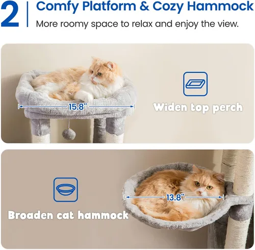 Vista 4 de MWPO Árbol grande para gatos, torre para gatos de interior de 56.1 pulgadas con 2 condominios grandes para gatos, soporte de varios niveles