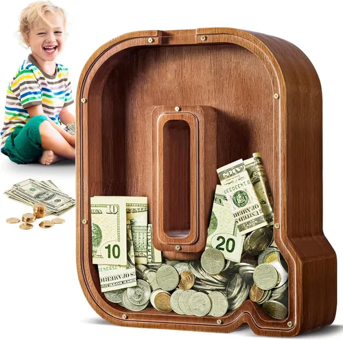 Vista 26 de SummiDate Alcancía de madera de letra para niños y niñas, Alfabeto, personalizada, regalo de cumpleaños y pascua para niños (A)
