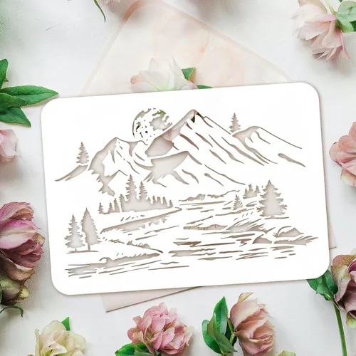 Vista 3 de FINGERINSPIRE Plantilla de montaña de 8.3 x 11.7 pulgadas, reutilizable, río, naturaleza, paisaje, plantilla de pintura, bricolaje, manualidades