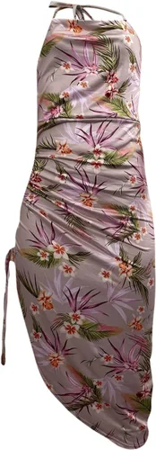 Vista 5 de IXnzadn Vestido de cuello alto sexy con cuello en V profundo sin espalda y abertura maxi vestido plisado estampado floral fiesta club vestido
