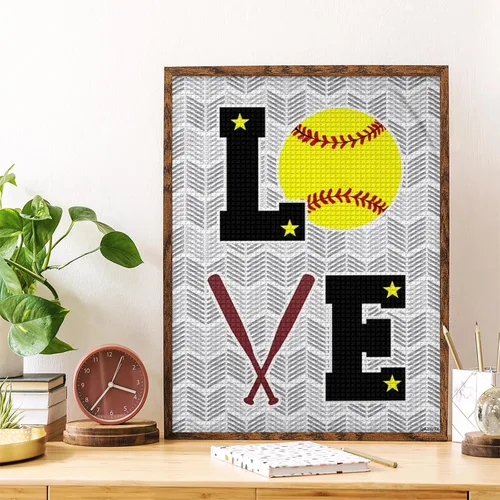 Vista 2 de QAZWSX Kits de pintura de diamantes de softbol divertido amor gráfico pintura de diamantes DIY 5D arte de gemas para adultos niñas, accesorios