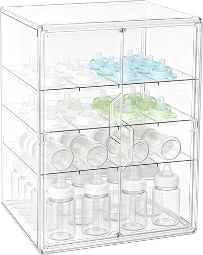 Vista 8 de ERTIUANIO Organizador de biberones – Contenedor organizador de botellas de acrílico de 3 niveles, organizador de estación de botellas de plástico