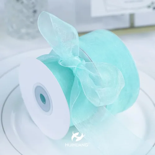 Vista 6 de HUIHUANG Cinta transparente de organza azul aguamarina de 1-1/2 pulgadas, cintas de organza transparente turquesa para envoltura de regalo, ramo