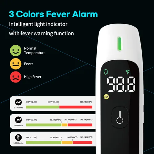 Vista 4 de HubiBaby - Termómetro infrarrojo sin contacto para adultos, termómetro digital preciso para la frente, pantalla LED grande, alarma de fiebre