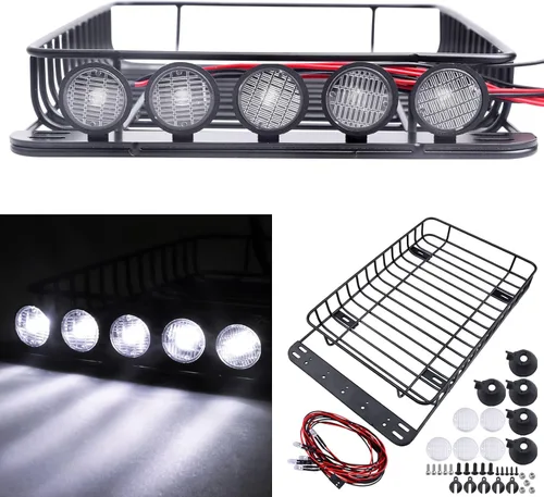 Vista 2 de Juego de portaequipajes de techo de metal para coche RC con luces LED para 1/10 RC Crawler Car TRX-4 Axial SCX10 90046 SCX10 III AXI03007 Redcat Gen