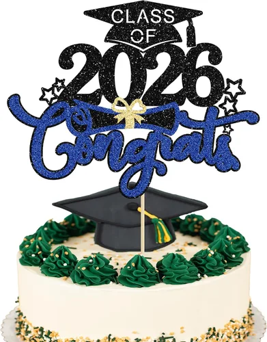 Vista 23 de 1 pieza de decoración para tartas con tapa de graduación con purpurina para la clase de 2026, decoración de pastel de graduación para graduación