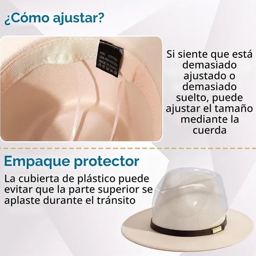 Vista 4 de Sombreros Fedora para hombre, sombrero Panamá de ala ancha con cinturón clásico Unisex Felt Fedora, Adjustable Fit, Breathable Sweatband, All-Day