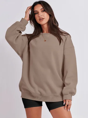 Vista 5 de ANRABESS Sudadera de gran tamaño para mujer, con cuello redondo, estilo Y2K, sudadera con capucha de forro polar, cómoda, camiseta informal, ropa