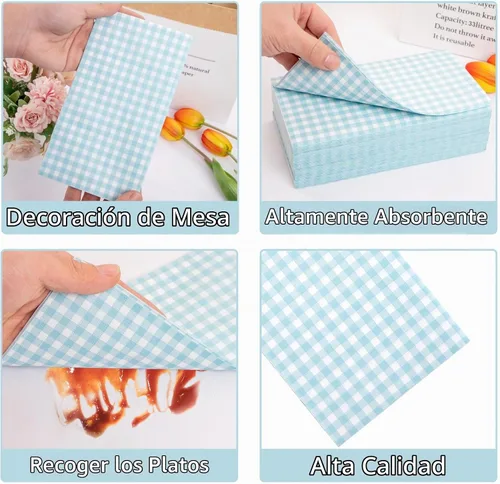 Vista 7 de WDF Paquete de 150 servilletas de papel azul bebé, 3 capas, desechables, color azul y blanco, servilletas de cena de invitados de papel para baño