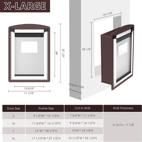 Vista 5 de Puerta para perro para pared, puerta extragrande para perro con 2 solapas magnéticas, 2 paneles de bloqueo, marco de acero y túnel telescópico