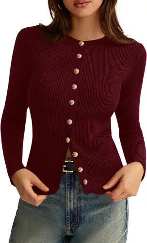 Vista 9 de PRETTYGARDEN Suéteres tipo cárdigan ligeros de otoño para mujer Marrón