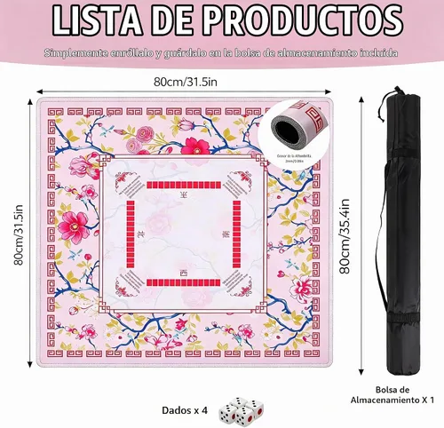 Vista 4 de Tapete Mahjong de 31.5 pulgadas para mesa con dados, tapete Mahjong con Rosa