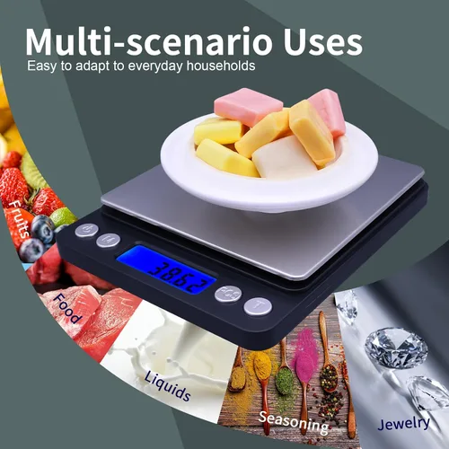 Vista 7 de Báscula de gramos, capacidad de 17.64 oz de precisión, 0.00 oz, mini báscula de alimentos, peso digital, gramos y onzas, cocina pequeña de alta Negro