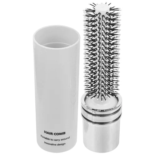 Vista 8 de Mini cepillo de peinado retráctil de cerdas redondas de secado por soplado y desenredado para el cabello, blanco