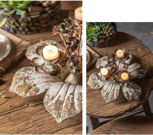 Vista 3 de Portavelas de hierro forjado, diseño de loto, ramas creativas, adornos para estudio fotográfico, boda, accesorios de fotografía, decoración retro