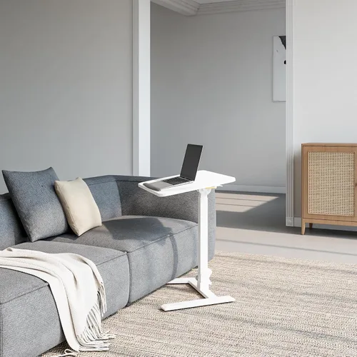 Vista 5 de alawooder 25" Mobile Folding Desk: Pneumatic Sit-Stand, No Assembly Escritorio para portátil con ruedas ajustables de 29 a 42 pulgadas, ruedas Blanco