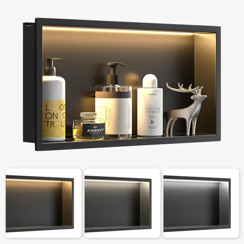 Vista 11 de Acero inoxidable Led Ducha Nicho 18"x12" Cepillado 3-Color LED