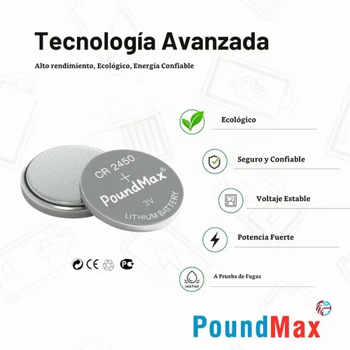 Vista 6 de PoundMax CR 2450 Baterías de litio, tipo botón de 3 V, paquete combinado - 5