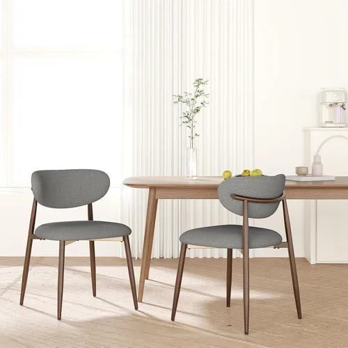Vista 9 de MALOL Juego de 2 sillas de comedor tapizadas con respaldo curvo, color Beige