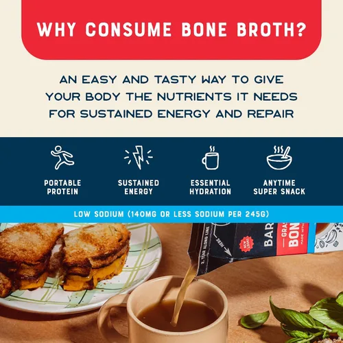 Vista 3 de Bare Bones Caldo de hueso de res alimentado con pasto y bajo en sodio Para verter con proteína y colágeno criados en pasto para cocinar y beber