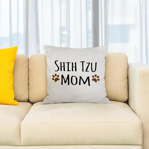 Vista 2 de 3dRose pc_154196_1 Funda de almohada Shih Tzu Dog Mom Doggie x Breed Brown Muddy Paw Prints Doggy Lover Proud Pet Owner Mama de 16 x 16 pulgadas