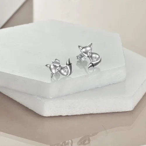 Vista 4 de Aretes de plata de ley, diseño de perezoso, dinosaurio, rana, zorro, vaca, cerdo, elefante, panda, lindos animales, regalos para mujeres y niñas