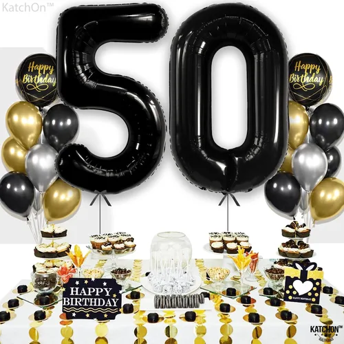 Vista 7 de KatchOn - Globo negro grande del número 50, 40 pulgadas, decoraciones de cumpleaños 50 negro sobre la colina para hombres y mujeres, decoraciones