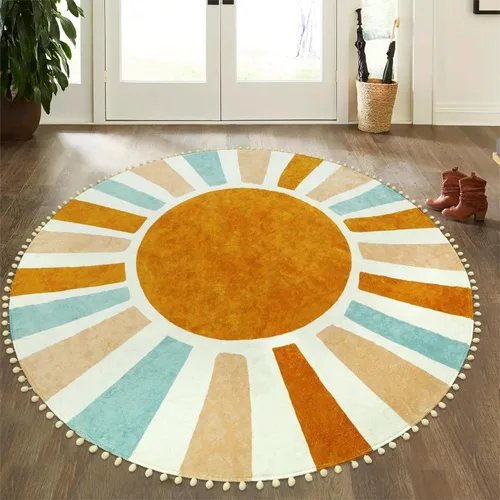 Vista 14 de LIVEBOX Alfombra de baño redonda retro de 3 pies, colorida alfombra bohemia suave circular para dormitorio, bonita alfombra lavable antideslizante