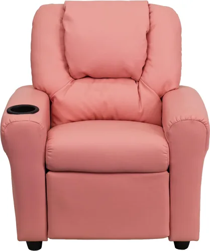 Vista 4 de EMMA + OLIVER Reclinable infantil de vinilo rosa con portavasos y reposacabezas rosado (Pink Vinyl)