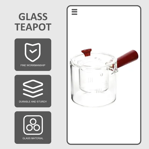 Vista 4 de CALLARON Tetera de vidrio de 18.6 onzas, tetera transparente con infusor, tetera con mango de madera antiquemaduras, infusor de té de hojas sueltas