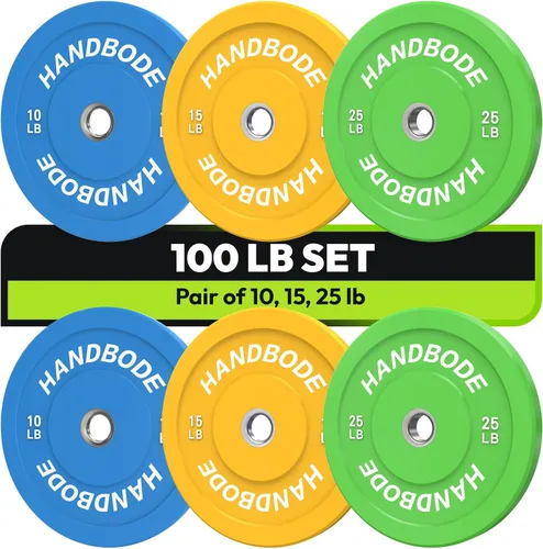 Vista 15 de HANDBODE Juego de discos de peso de 2 pulgadas de alto rebote, juego de discos olímpicos de 45/100/160/190/260/300 libras, juego de discos