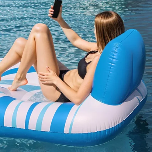 Vista 7 de Pool Float for Adults – Extra Large Inflatable Tanning Pool Float with Backrest, Footrest & 2 Cup Holders, Heavy Duty Float Lounger for Pool, Lake