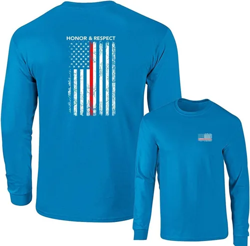 Vista 11 de Camiseta de manga larga Honor Respect U.S. Flag Red Line Firefighter Negro