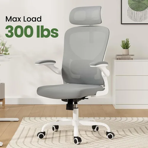 Vista 7 de Sillas de oficina ergonómicas de malla con soporte lumbar y reposacabezas ajustable, cómoda silla de escritorio para computadora con respaldo alto