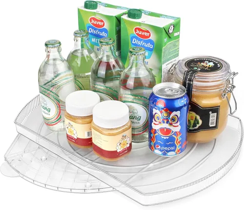 Vista 8 de Lazy Susan - Organizador para gabinete, despensa, encimera (2 niveles de 14 x 10 pulgadas, transparente, 1 paquete, rectangular)