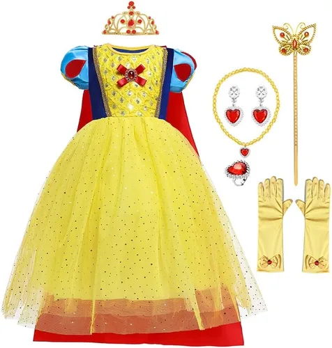 Vista 29 de HIHCBF Disfraz de princesa blanca como la nieve para niñas, cumpleaños, Navidad, Halloween, carnaval (con accesorios)