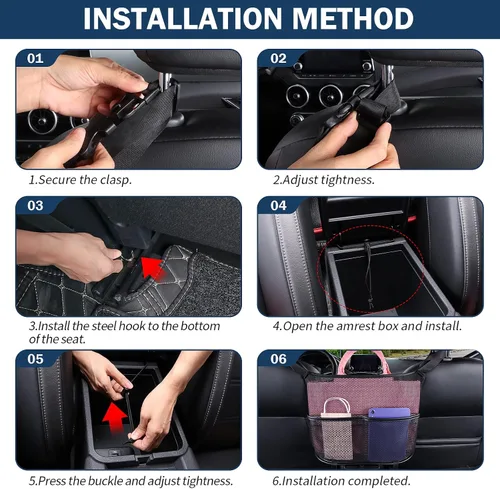 Vista 4 de Eing Organizador para Asiento Trasero de Coche - Almacenamiento de Gran Capacidad para Bolsos, Carteras y Artículos para Niños - Negro