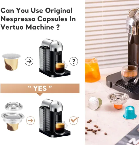 Vista 4 de Adaptador de cápsulas de café reutilizable compatible con Nespresso Vertuo, ENV135 y VertuoLine GCA1, convertidor de cápsulas de café de acero