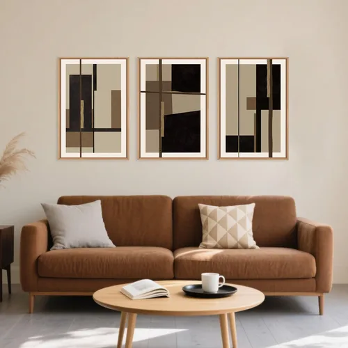 Vista 71 de Celestdeco Juego de arte de pared en lienzo abstracto y neutro grande con marco naranja, moderno y minimalista para pared, diseño geométrico bohemio