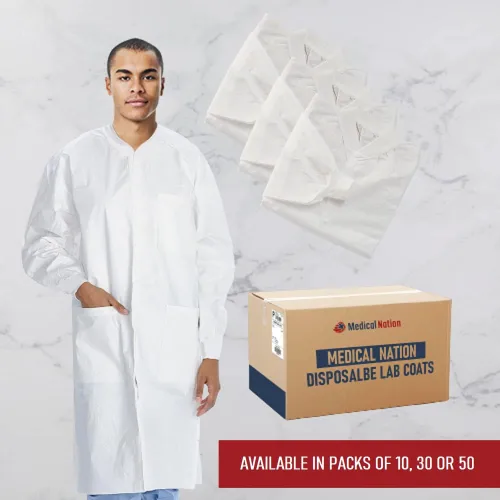 Vista 7 de Medical Nation Abrigos de laboratorio desechables blancos