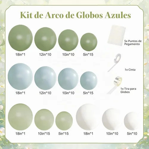 Vista 5 de Kit de arco de globos verde salvia azul pastel, 124 piezas de globos macarón amarillo blanco verde para decoraciones de cumpleaños de ganso, género