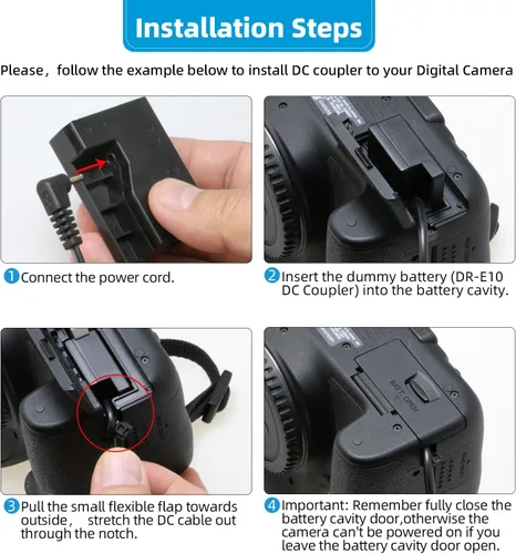 Vista 4 de Glorich ACK-E10 Adaptador de corriente CA DR-E10 Acoplador DC LP-E10 Kit de fuente de alimentación de batería ficticia para cámaras Canon EOS 1100D