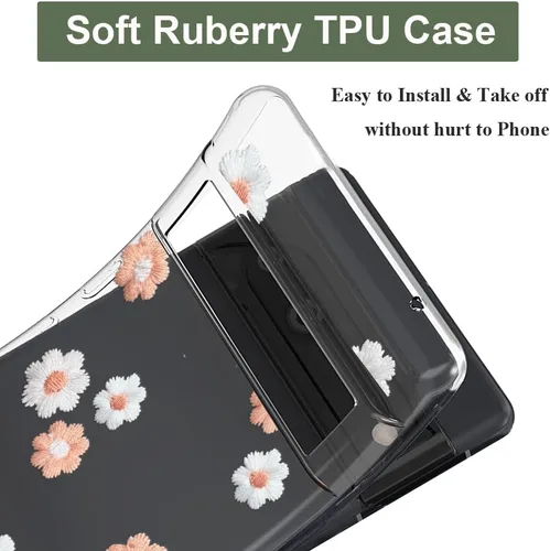 Vista 4 de Unov Funda para Pixel 7a, transparente con diseño, ajuste delgado, buen agarre, funda de teléfono en relieve, cubierta protectora a prueba