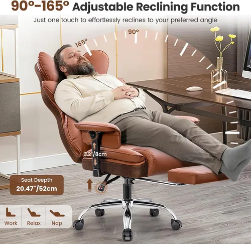 Vista 6 de BESTFAIR Silla de oficina grande y alta, silla ejecutiva de capacidad de 400 libras con respaldo alto y reposapiés, silla de oficina ergonómica