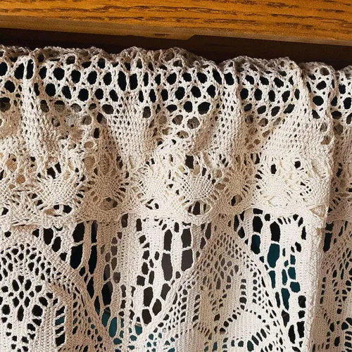Vista 6 de Cenefa de cortina de ganchillo retro para ventana de cocina, cortinas bohemias para decoración de café, bolsillo para barra, cortinas cortas